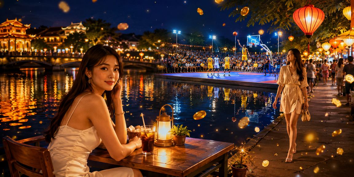 Thành viên VIP xem bóng rổ và uống cà phê tại Huế buổi tối