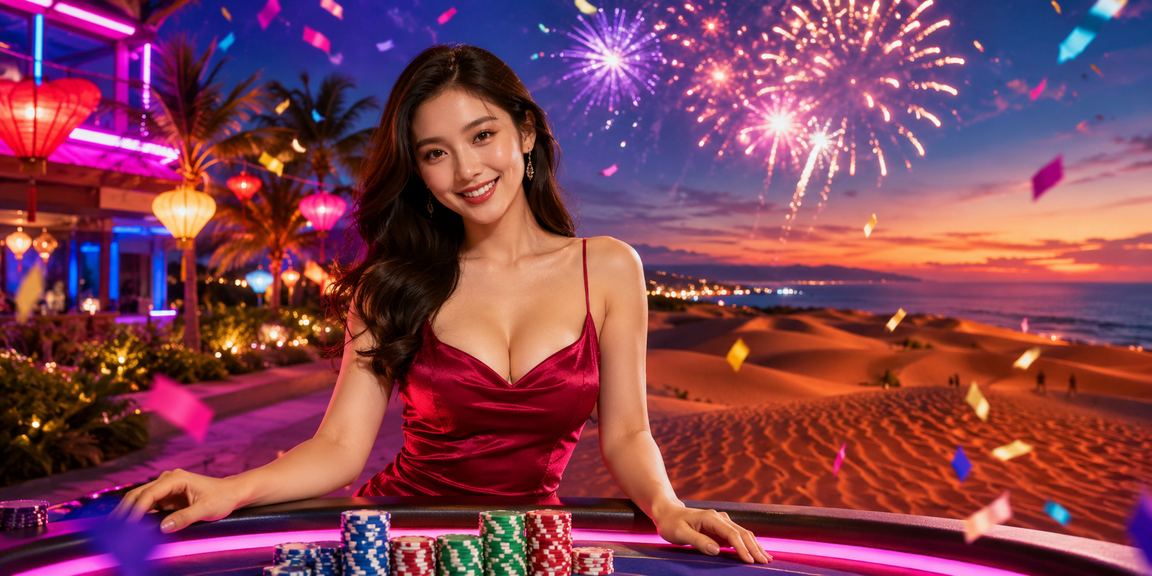 Biển quảng cáo neon sôi động tại Mũi Né chào đón người chơi đăng ký nhận thưởng